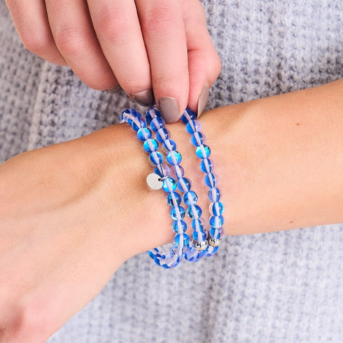 Andromède bleue | Argent | Bracelet de perles de verre galaxie